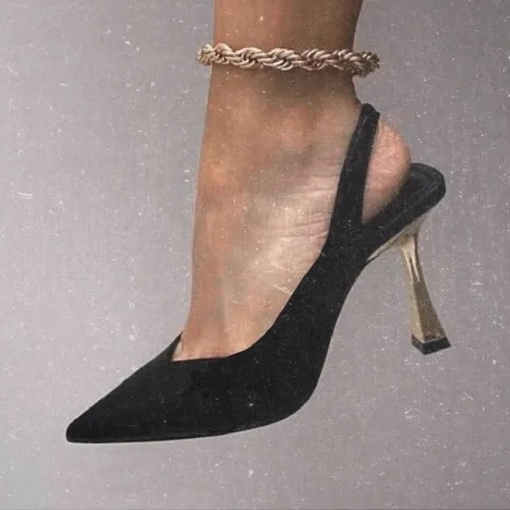 Zara Slingback Black Fabric Pointed Toe Heels Sz: US 8/ EU 39 NWOT